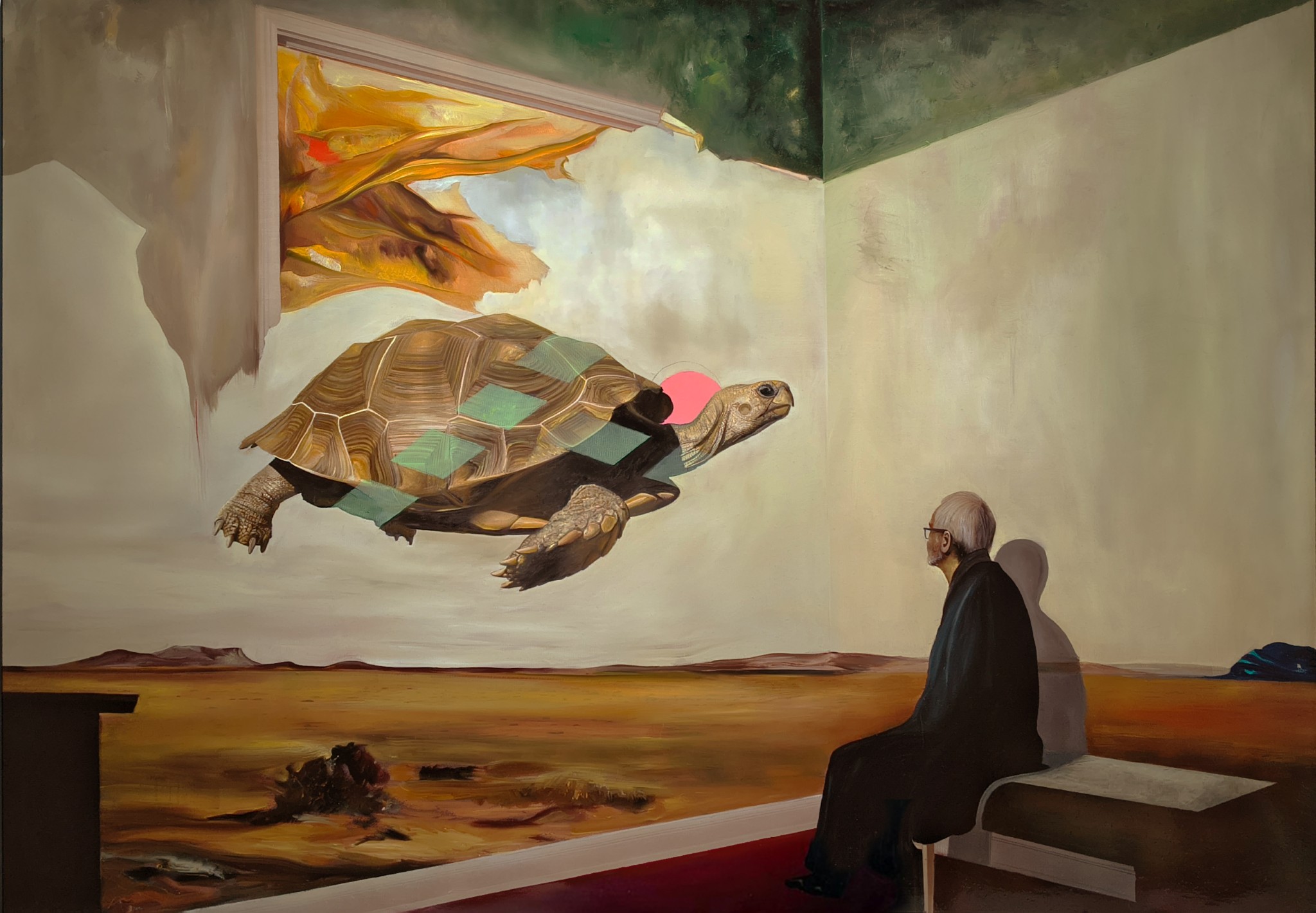 Painting titled 'Elegy of robbed time' by Horhát Kund Lehel, oil on canvas, 110x150cm, 2025