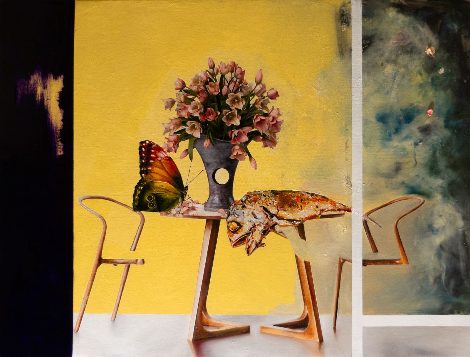 Painting titled 'Disproportionate balance' by Horhát Kund Lehel, oil on canvas, 60x80cm, 2023